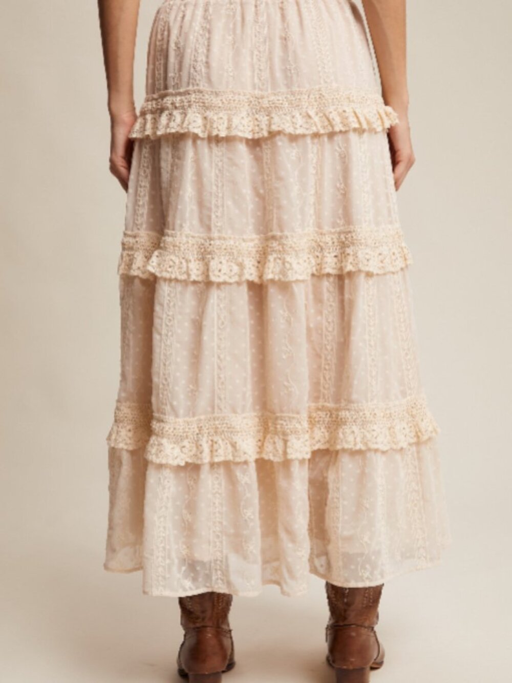 NWT Embroidered Lace Tiered Maxi Skirt - Picture 2 of 2